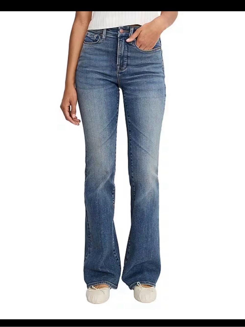 Good American Good Classic Stretch High Rise Bootcut Flare Medium Wash Jeans 27